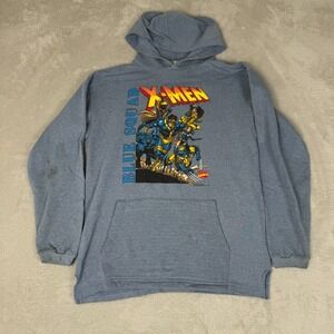 VTG 90s Signal Blue Squad X-Men Hoodie Boys‎ 14-16 Big Gray Preowned Stain Flaws